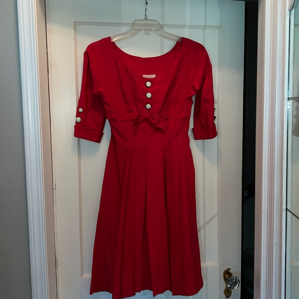 50s Vintage Kay Louise pin tucked red dress pleated